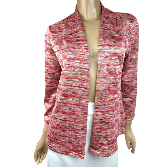 Jones New York Collection Size M Open Front Cardigan Top 3/4 Sleeve Pink Beige - Picture 1 of 5